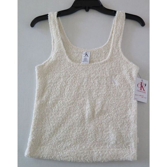 Calvin Klein QS6721 100 Women's Sz S Ivory Plush Cozy Sleep Tank - Picture 1 of 6